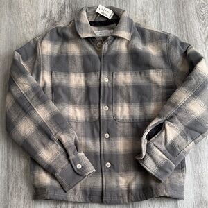 Gray and Cream Plaid Button-Up Jacket
